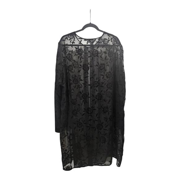 Due Per Due Womens 22W KIMONO Duster Black Velvet Burnout Sheer Floral Beaded - Picture 2 of 9